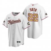 Wholesale Cheap Men's Washington Nationals #22 Juan Soto White Gold 2019 World Series Champions Stitched MLB Cool Base Nike Jersey