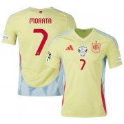 Men's Spain Team #7 Alvaro Morata Yellow 2024 Away Soccer Jersey