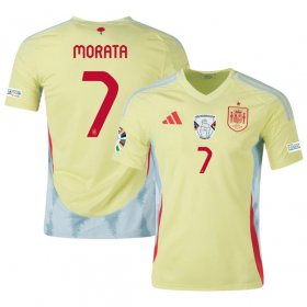 Men\'s Spain Team #7 Alvaro Morata Yellow 2024 Away Soccer Jersey