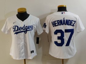 Women\'s Los Angeles Dodgers #37 Teoscar Hernandez White Cool Base Stitched Jersey