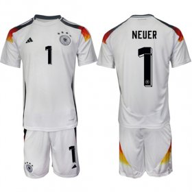 Cheap Men\'s Germany #1 Manuel Neuer White 2024-25 Home Soccer Jersey Suit