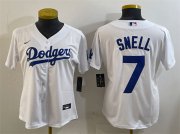 Cheap Women's Los Angeles Dodgers #7 Blake Snell White Cool Base Stitched Baseball Jersey(Run Small)