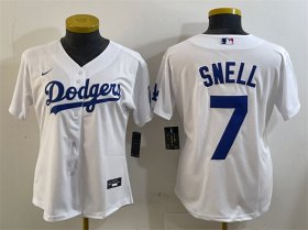 Cheap Women\'s Los Angeles Dodgers #7 Blake Snell White Cool Base Stitched Baseball Jersey(Run Small)