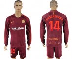 Wholesale Cheap Barcelona #14 Mascherano Sec Away Long Sleeves Soccer Club Jersey