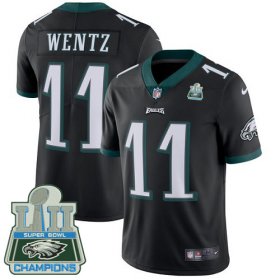 Wholesale Cheap Nike Eagles #11 Carson Wentz Black Alternate Super Bowl LII Champions Men\'s Stitched NFL Vapor Untouchable Limited Jersey