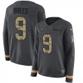 Wholesale Cheap Nike Saints #9 Drew Brees Anthracite Salute to Service Women's Stitched NFL Limited Therma Long Sleeve Jersey