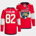 Cheap Men's Florida Panthers #82 Kevin Stenlund Red Home 2024 Stanley Cup Champions Stitched Jersey