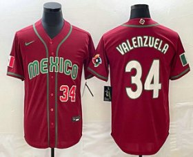 Cheap Men\'s Mexico Baseball #34 Fernando Valenzuela Number 2023 Red Blue World Baseball Classic Stitched Jersey1