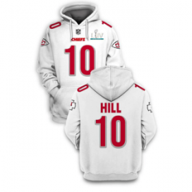 Wholesale Cheap Men\'s White Kansas City Chiefs #10 Tyreek Hill 2021 Super Bowl LIV Pullover Hoodie