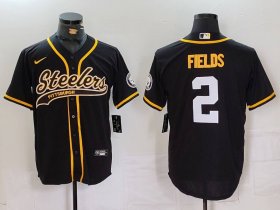 Men\'s Pittsburgh Steelers #2 Justin Fields Black With Patch Cool Base Stitched Baseball Jersey