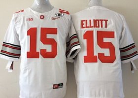 Wholesale Cheap Ohio State Buckeyes #15 Ezekiel Elliott 2015 Playoff Rose Bowl Special Event Diamond Quest White 2015 BCS Patch Jersey