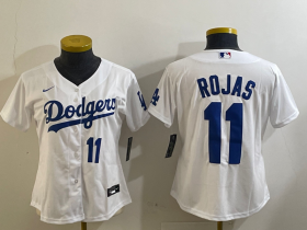 Women\'s Los Angeles Dodgers #11 Miguel Rojas Number White Cool Base Stitched Jerseys