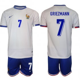 Cheap Men\'s France #7 Antoine Griezmann White 2024-25 Away Soccer Jersey Suit