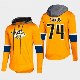 Wholesale Cheap Predators #74 Juuse Saros Gold 2018 Pullover Platinum Hoodie