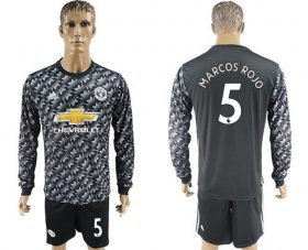 Wholesale Cheap Manchester United #5 Marcos Rojo Black Long Sleeves Soccer Club Jersey