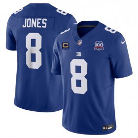 Men\'s New York Giants #8 Daniel Jones Blue 2024 F.U.S.E. With 4-Star C Patch And 100TH Season Patch Vapor Untouchable Limited Stitched Jersey