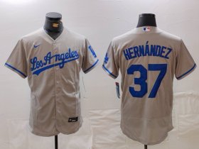 Men\'s Los Angeles Dodgers #37 Teoscar Hernandez Grey With Los Flex Base Stitched Jersey