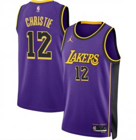 Men\'s Los Angeles Lakers #12 Max Christie Purple 2024 Statement Edition Stitched Basketball Jersey