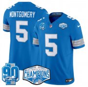 Cheap Men's Detroit Lions #5 David Montgomery Blue 2024 NFC North Champions 90th Anniversary Patch F.U.S.E. Vapor Limited Stitched Jersey