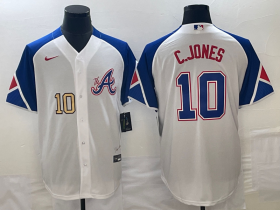 Cheap Men\'s Atlanta Braves #10 Chipper Jones Number White 2023 City Connect Cool Base Stitched Jersey