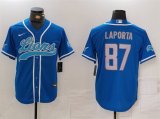 Cheap Men's Detroit Lions #87 Sam LaPorta Blue Cool Base Stitched Baseball Jersey