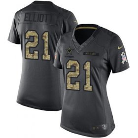 Wholesale Cheap Nike Cowboys #21 Ezekiel Elliott Black Women\'s Stitched NFL Limited 2016 Salute to Service Jersey