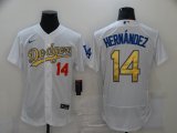 Wholesale Cheap Men's Los Angeles Dodgers #14 Enrique Hernandez White Gold Sttiched Nike MLB Flex Base Jersey