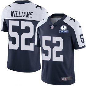 Wholesale Cheap Nike Cowboys #52 Connor Williams Navy Blue Thanksgiving Men\'s Stitched With Established In 1960 Patch NFL Vapor Untouchable Limited Throwback Jersey