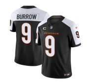 Men's Cincinnati Bengals #9 Joe Burrow 2023 F.U.S.E. Black White With 4-Star C Patch Vapor Untouchable Limited Football Stitched Jersey