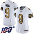 Wholesale Cheap Nike Saints #9 Drew Brees White Women's Stitched NFL Limited Rush 100th Season Jersey