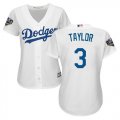 Wholesale Cheap Dodgers #3 Chris Taylor White Home 2018 World Series Women's Stitched MLB Jersey