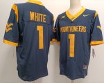 Cheap Men's West Virginia Mountaineers #1 Jahiem White Navy FUSE College Stitched Jersey