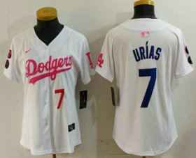 Cheap Women\'s Los Angeles Dodgers #7 Julio Urias Number White Pink With Patch Limited Stitched Jersey