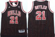 Wholesale Cheap Chicago Bulls #21 Jimmy Butler Revolution 30 Swingman Black Pinstripe Jersey