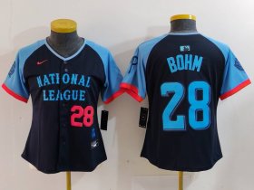 Women\'s Philadelphia Phillies #28 Alec Bohm Number Navy 2024 All Star Limited Stitched Jersey