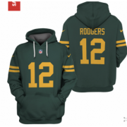 Wholesale Cheap Men's Green Bay Packers 12 Aaron Rodgers 2021 Green Pullover Hoodie