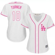 Wholesale Cheap Dodgers #10 Justin Turner White/Pink Fashion Women's Stitched MLB Jersey