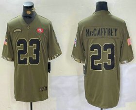 Men\'s San Francisco 49ers #23 Christian McCaffrey Olive 2022 Salute To Service Limited Stitched Jersey