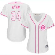 Wholesale Cheap Rangers #34 Nolan Ryan White/Pink Fashion Women's Stitched MLB Jersey