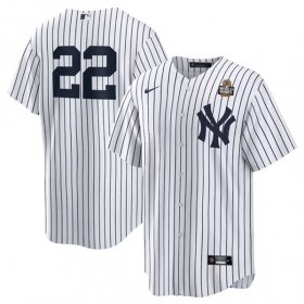 Cheap Men\'s New York Yankees #22 Juan Soto White 2024 World Series Cool Base Stitched Baseball Jersey