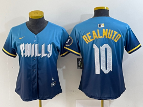 Cheap Women\'s Philadelphia Phillies #10 JT Realmuto Blue 2024 City Connect Limited Stitched Jersey