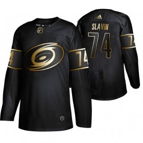 Wholesale Cheap Adidas Hurricanes #74 Jaccob Slavin Men\'s 2019 Black Golden Edition Authentic Stitched NHL Jersey