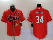 Men's Chicago Bears #34 Walter Payton Orange Throwback With Patch Cool Base Stitched Baseball Jerseys