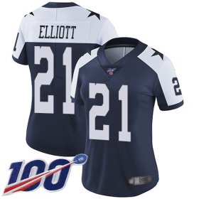 Wholesale Cheap Nike Cowboys #21 Ezekiel Elliott Navy Blue Thanksgiving Women\'s Stitched NFL 100th Season Vapor Throwback Limited Jersey