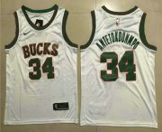 Wholesale Cheap Men's Milwaukee Bucks #34 Giannis Antetokounmpo White 2017-2018 Nike Swingman Throwback Stitched NBA Jersey