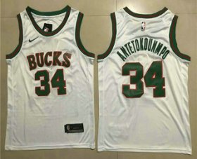 Wholesale Cheap Men\'s Milwaukee Bucks #34 Giannis Antetokounmpo White 2017-2018 Nike Swingman Throwback Stitched NBA Jersey