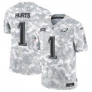 Men's Philadelphia Eagles #1 Jalen Hurts 2024 Arctic Camo Salute To Service Limited Stitched Football Jersey