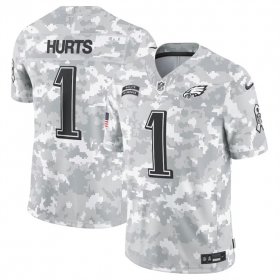 Men\'s Philadelphia Eagles #1 Jalen Hurts 2024 Arctic Camo Salute To Service Limited Stitched Football Jersey