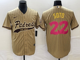 Wholesale Cheap Men\'s San Diego Padres #22 Juan Soto Tan Pinstripe 2023 City Connect Cool Base Stitched Jersey 1