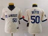 Cheap Youth Los Angeles Dodgers #50 Mookie Betts Number Cream 2024 City Connect Limited Stitched Jerseys